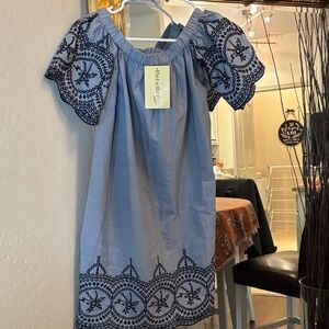 Rebellion Blue Dress with Navy Embroidery